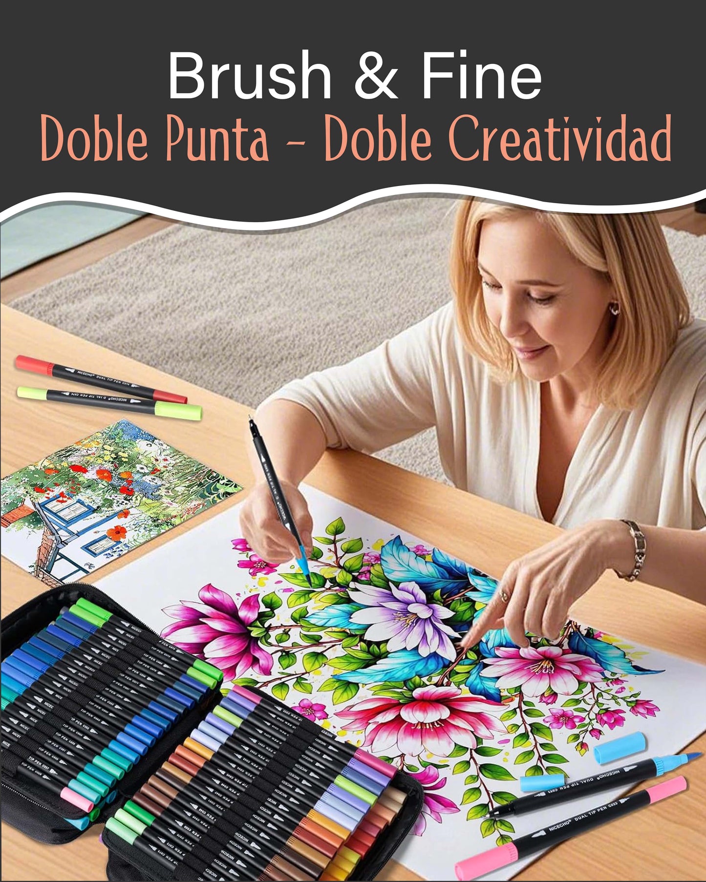 110 Marcadores doble punta Pincel y Fina