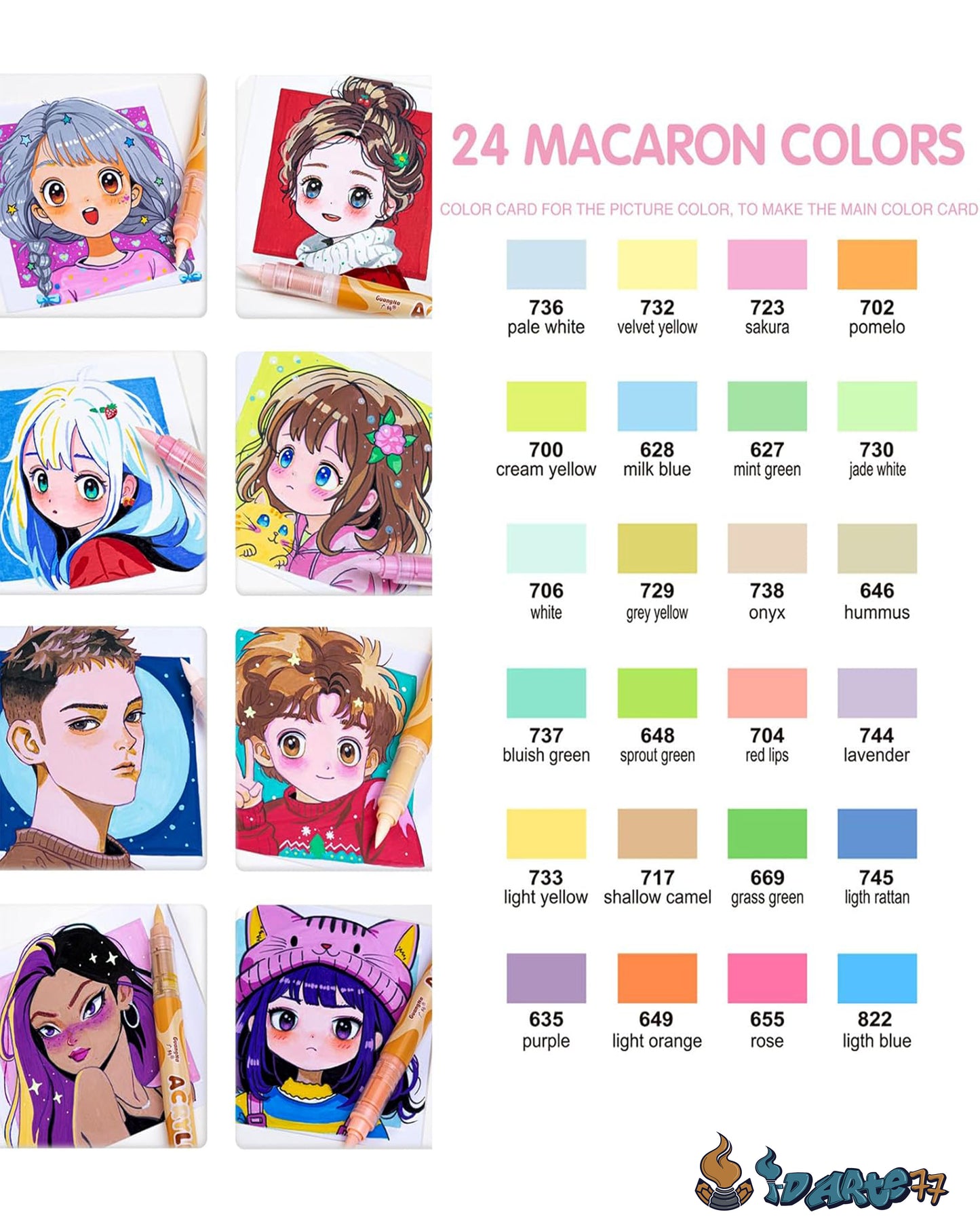 24 Marcadores Acrílicos tonos pastel punta de Pincel
