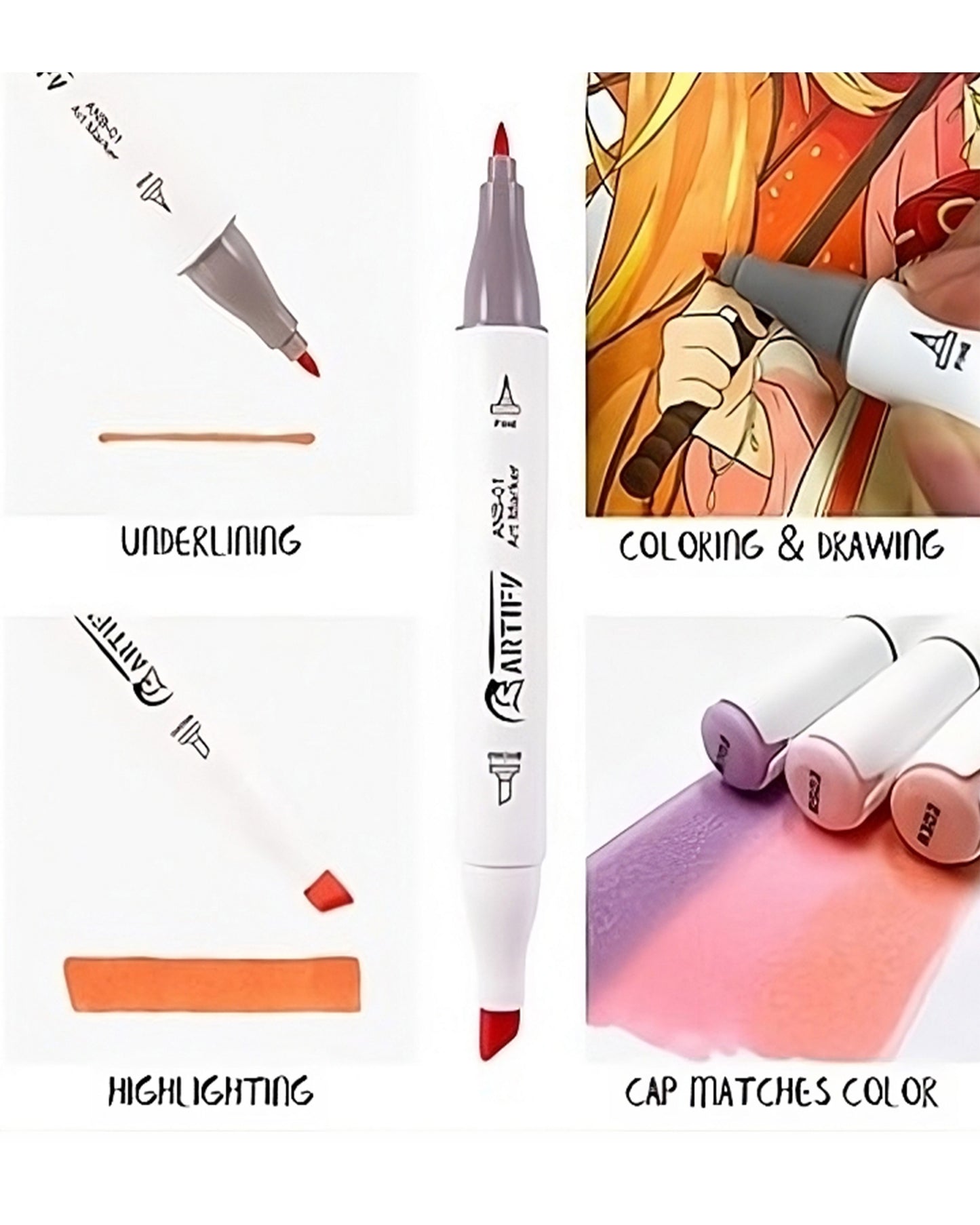 24 Marcadores Artify Tonos Skin Base de Alcohol Doble Punta