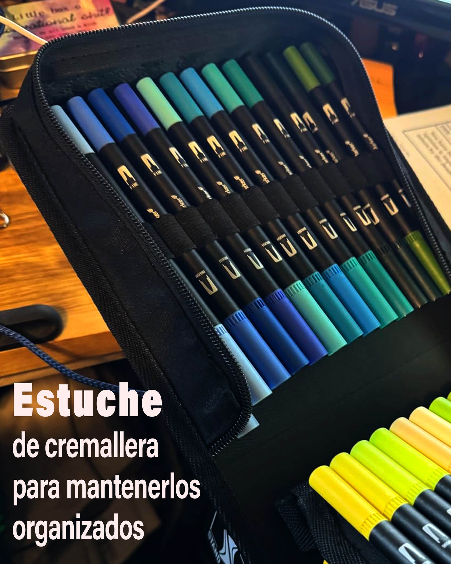 76 Marcadores de Doble Punta con Punta Fina y de Pincel + Estuche
