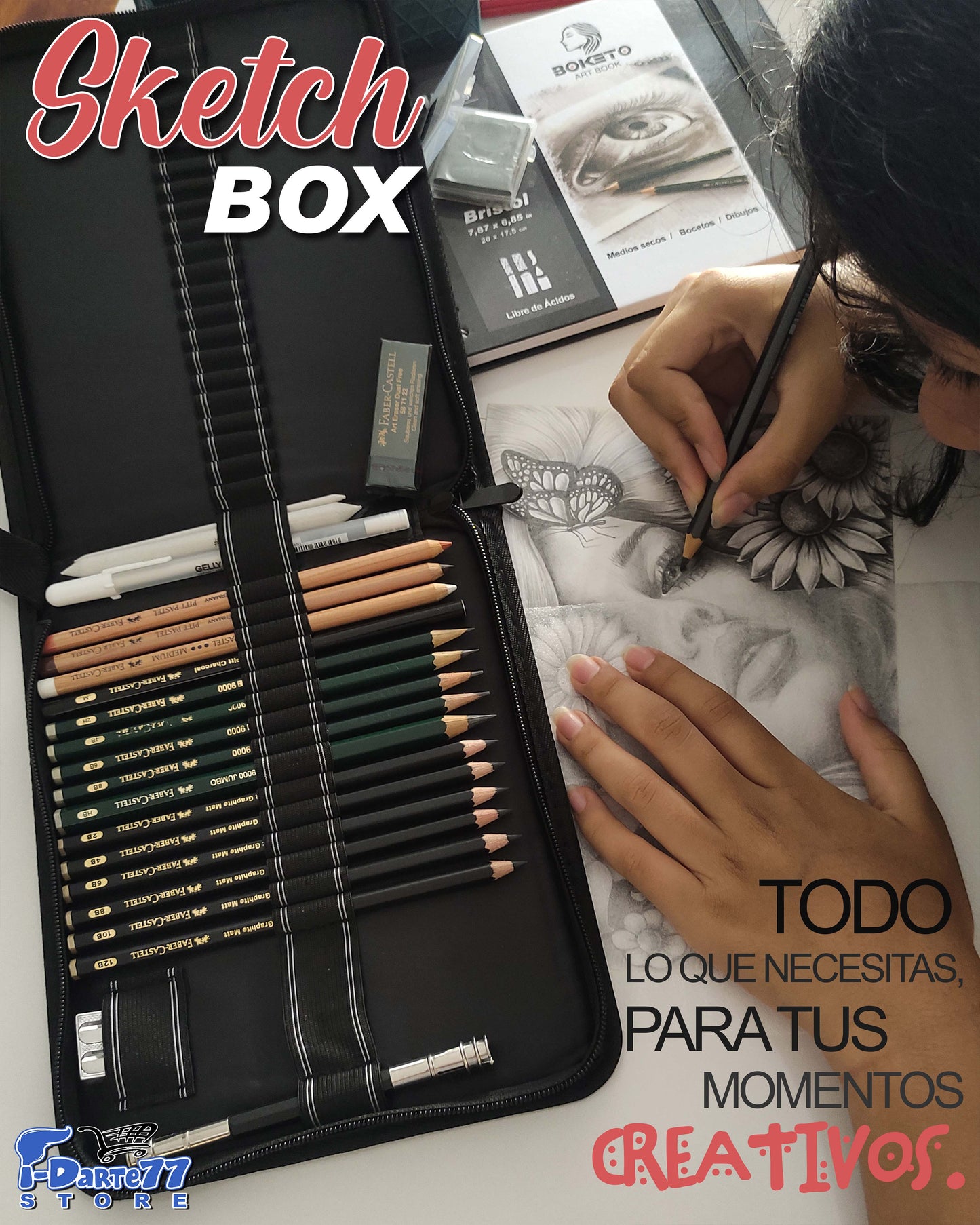 Tu estudio de arte portátil Sketch Box de Dibujo Artístico Profesional de 24 piezas