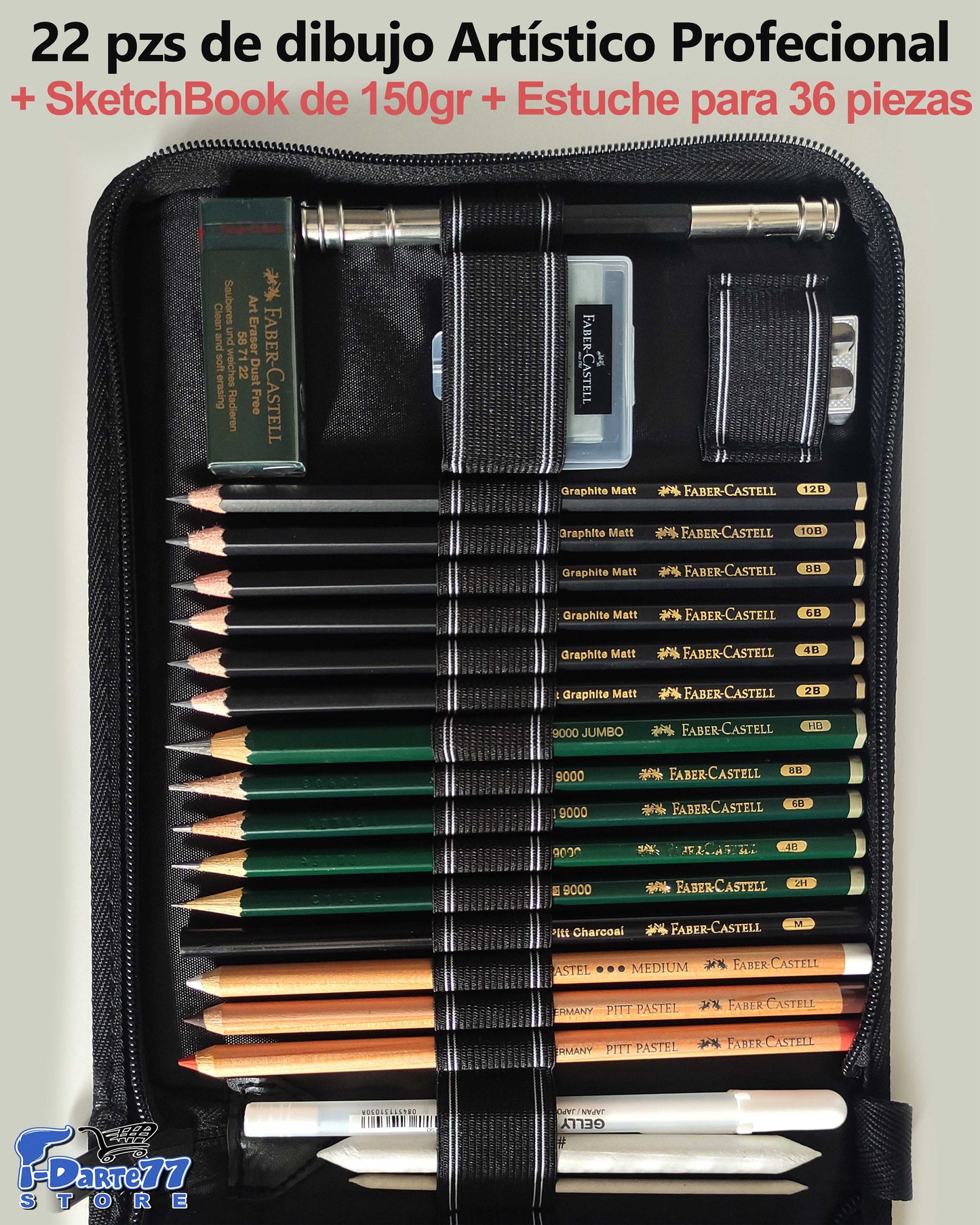 Tu estudio de arte portátil Sketch Box de Dibujo Artístico Profesional de 24 piezas