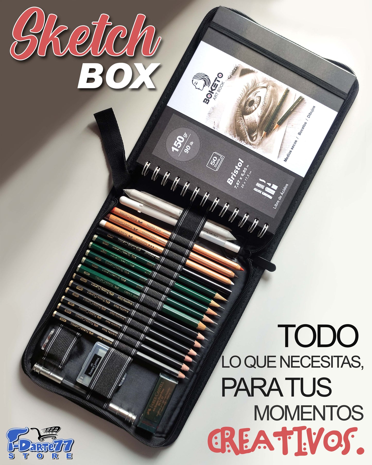 Tu estudio de arte portátil Sketch Box de Dibujo Artístico Profesional de 24 piezas