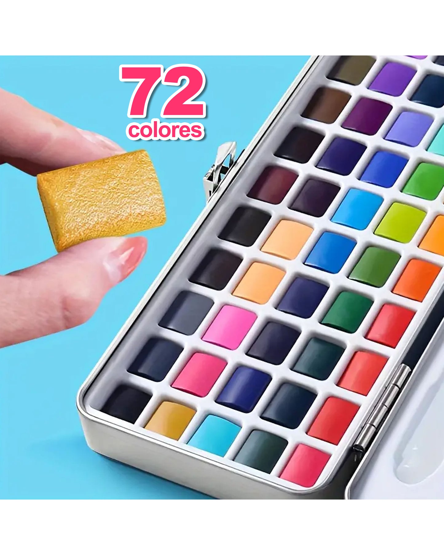 Set de Acuarelas De 72 Colores + 1 Pincel Caja Metálica