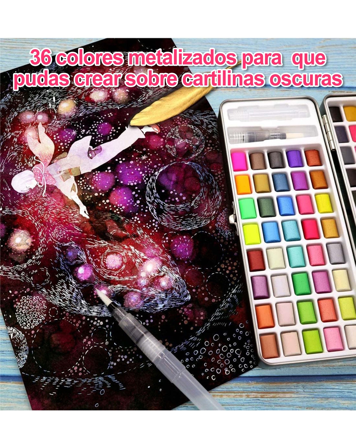 Set de Acuarelas de 90 Colores + 1 Pincel Caja Metálica