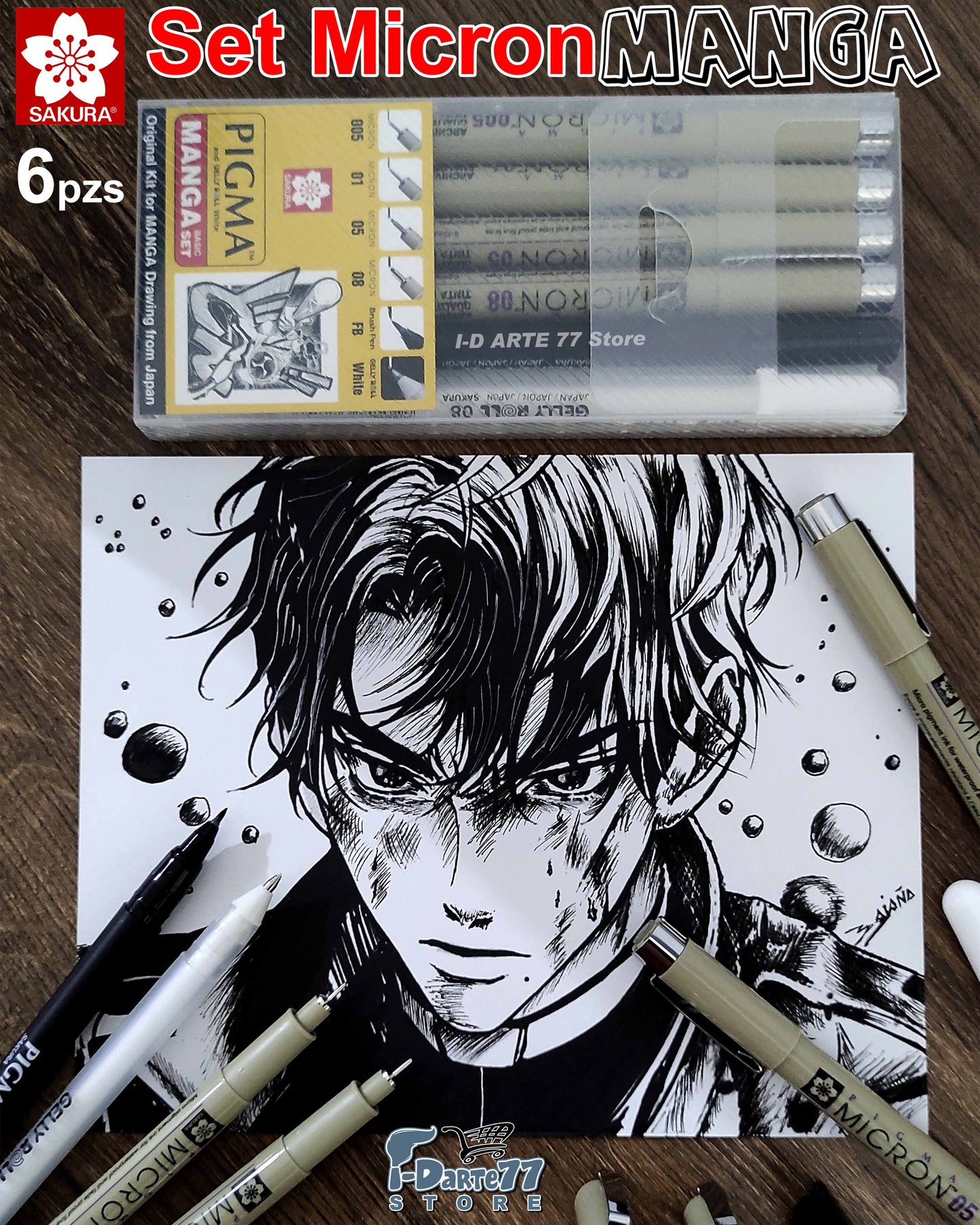 6 Marcadores Sakura Pigma para Manga