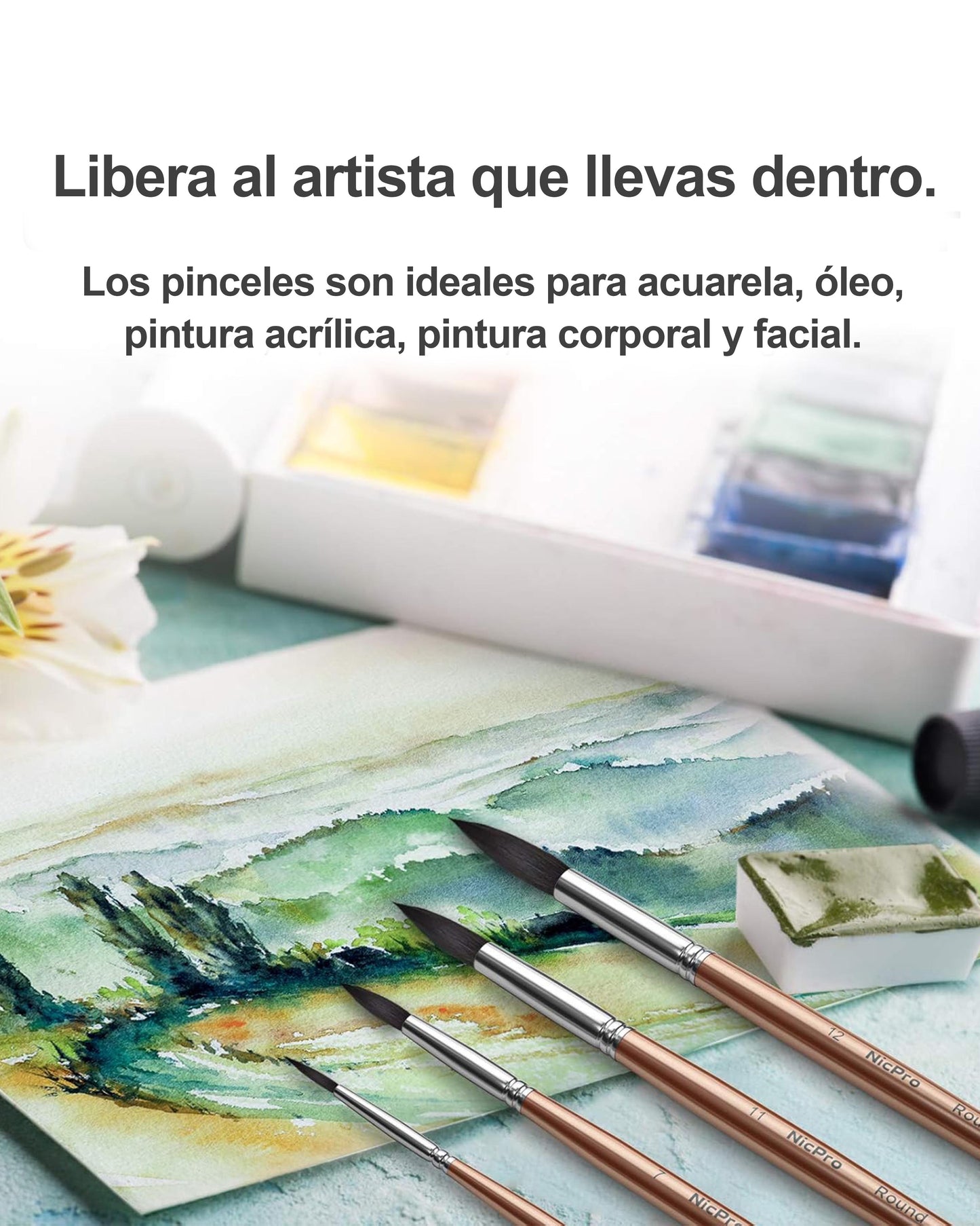 NicPro 15 Pinceles Profesionales Punta Redonda