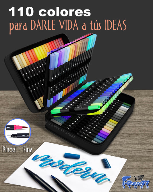 110 Marcadores doble punta Pincel y Fina