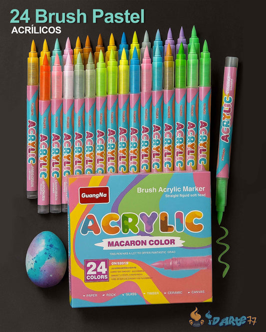 24 Marcadores Acrílicos tonos pastel punta de Pincel