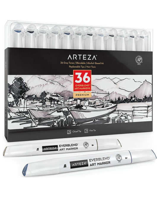 36 Marcadores de Alcohol Arteza EverBlend tonos Grises
