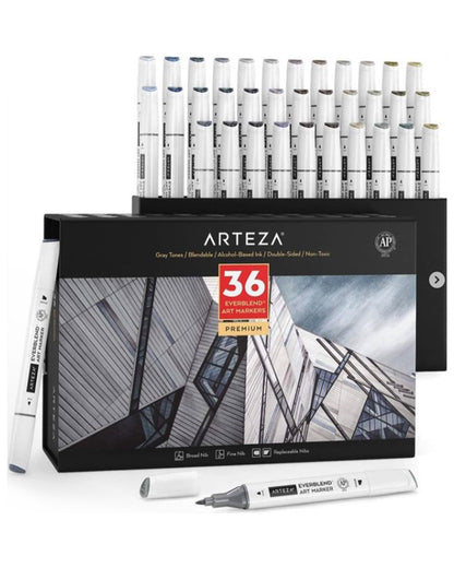 36 Marcadores de Alcohol Arteza EverBlend Grises