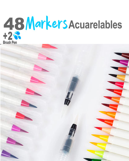 48 Marcadores Acuarelables + 2 pinceles de agua