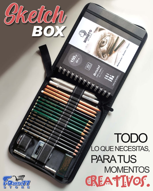 Tu estudio de arte portátil Sketch Box de Dibujo Artístico Profesional de 24 piezas