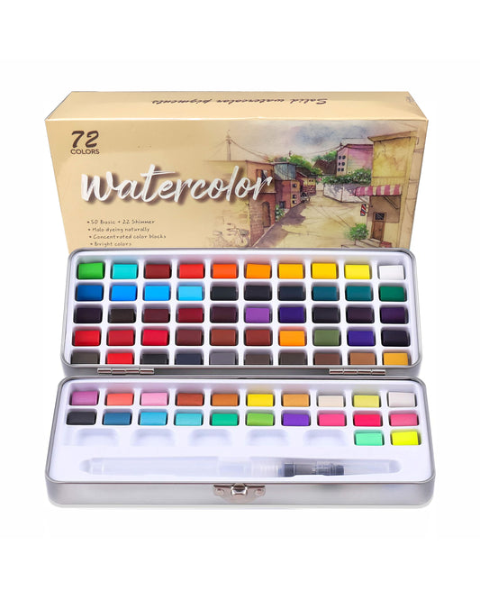 Set de Acuarelas De 72 Colores + 1 Pincel Caja Metálica