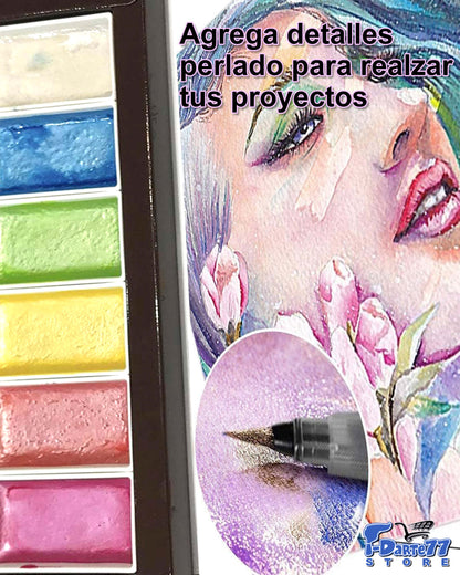 6 Acuarelas Metálicas Kuretake Gansai Tambi