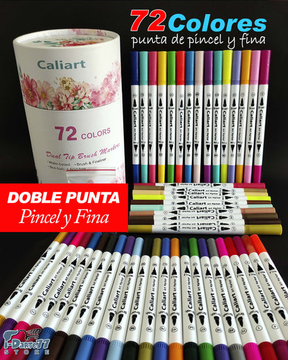 72 Marcadores Caliart de Doble Punta (Fina y Pincel)
