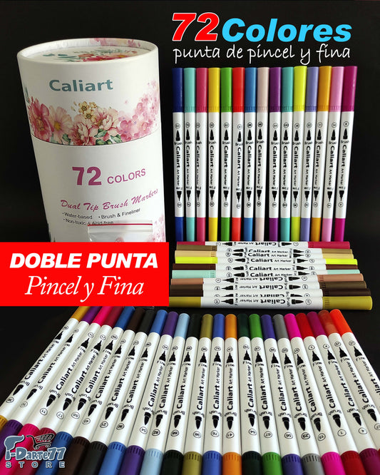 72 Marcadores Caliart de Doble Punta (Fina y Pincel)