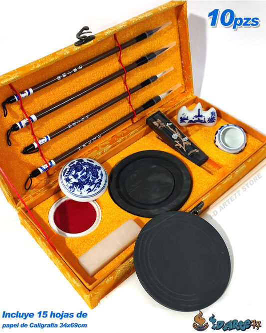 Kit de Arte Sumi Chino - Japonés 10pz + 15 Hojas de Papel tradicional