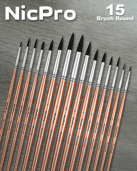 NicPro 15 Pinceles Profesionales Punta Redonda